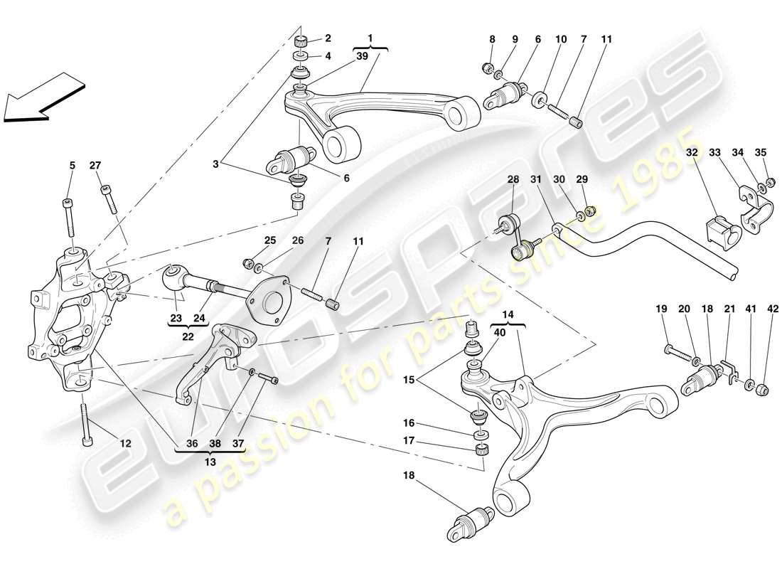 ferrari 612 scaglietti (rhd) suspension arrière - bras et barre stabilisatrice schéma des pièces