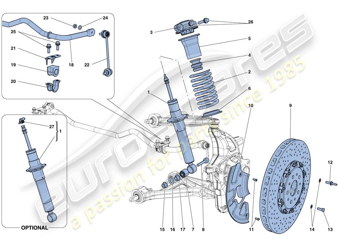 ferrari california t (europe) suspension avant - amortisseur et disque de frein schéma des pièces