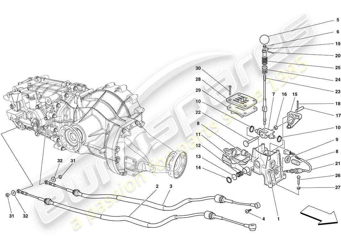ferrari california (usa) commandes de boîte de vitesses externes schéma des pièces