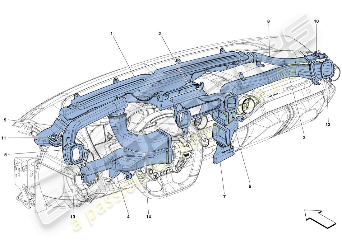 ferrari 812 superfast (usa) conduits d'air pour tableau de bord schéma des pièces