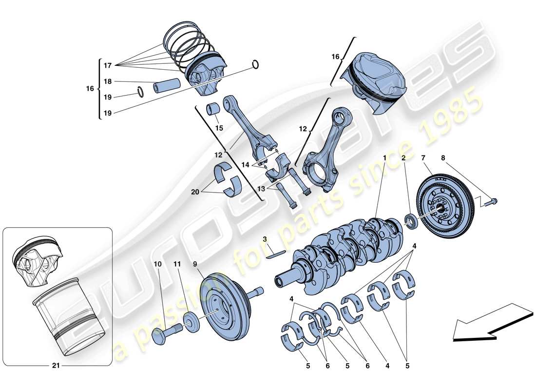 ferrari 458 speciale aperta (rhd) vilebrequin - bielles et pistons schéma des pièces