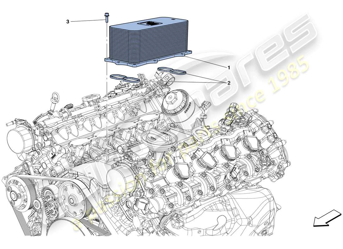 ferrari gtc4 lusso t (rhd) échangeur de chaleur moteur schéma des pièces