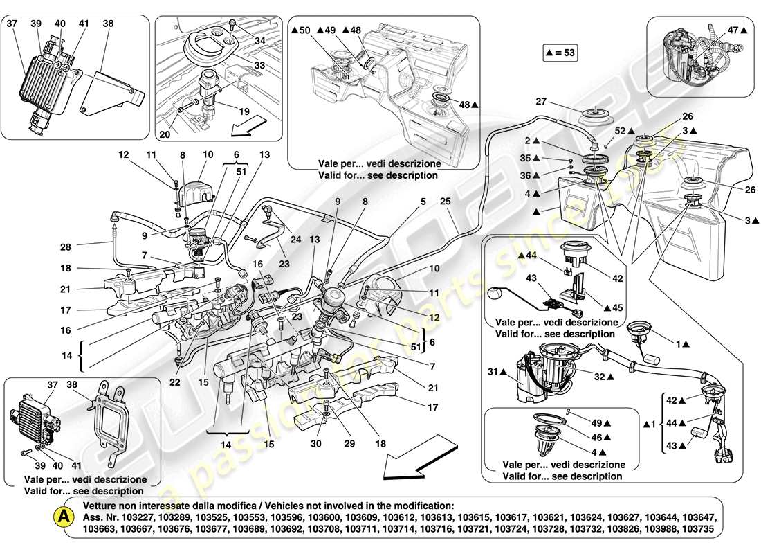 ferrari california (europe) pompe à essence et tuyaux de raccordement schéma des pièces