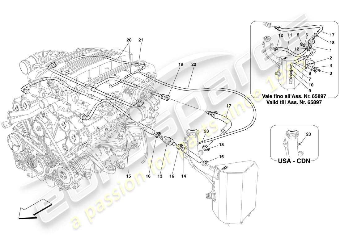 ferrari 612 sessanta (europe) système de soufflage schéma des pièces