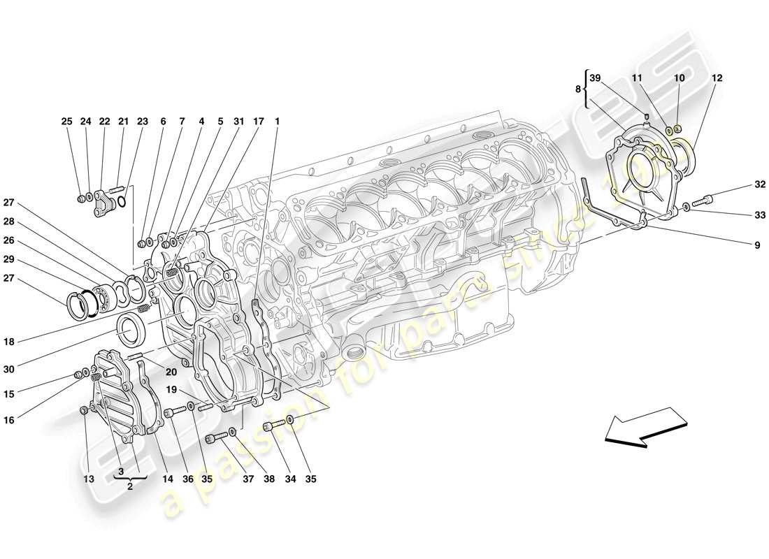 ferrari 612 sessanta (europe) carter moteur - couvercles schéma des pièces