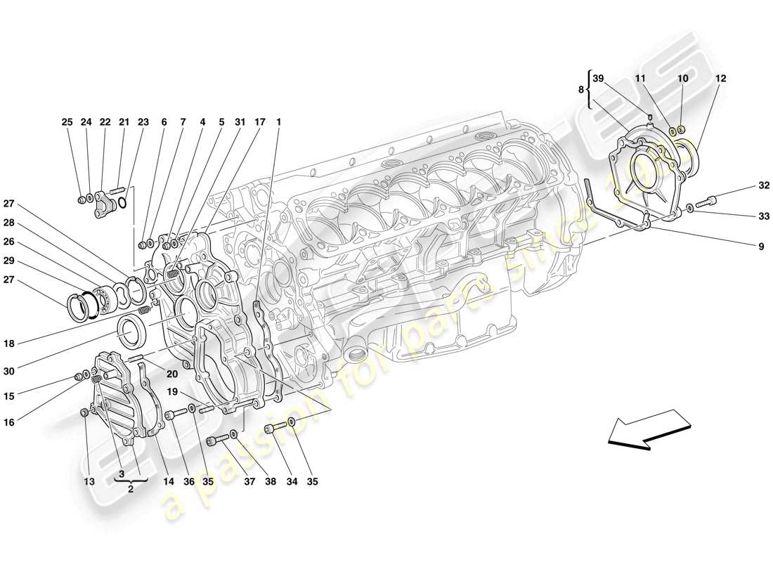 ferrari 612 sessanta (europe) vilebrequin - couvercle schéma des pièces