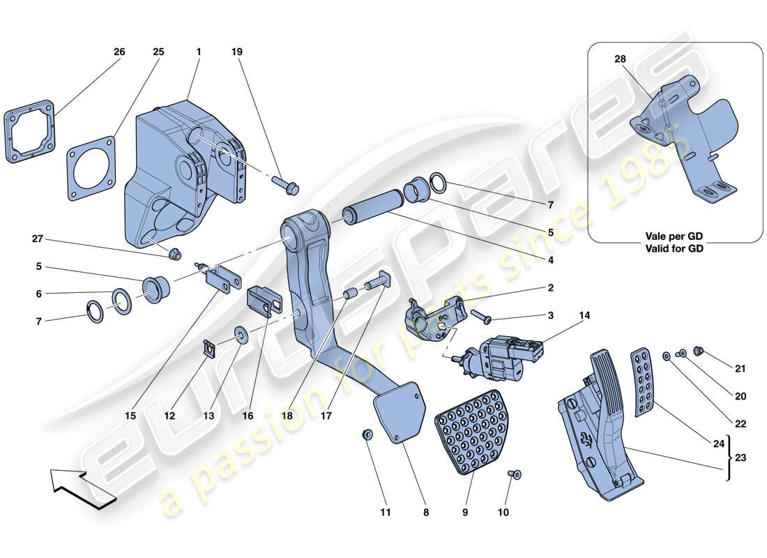 ferrari gtc4 lusso (rhd) assemblage complet du pédalier schéma des pièces