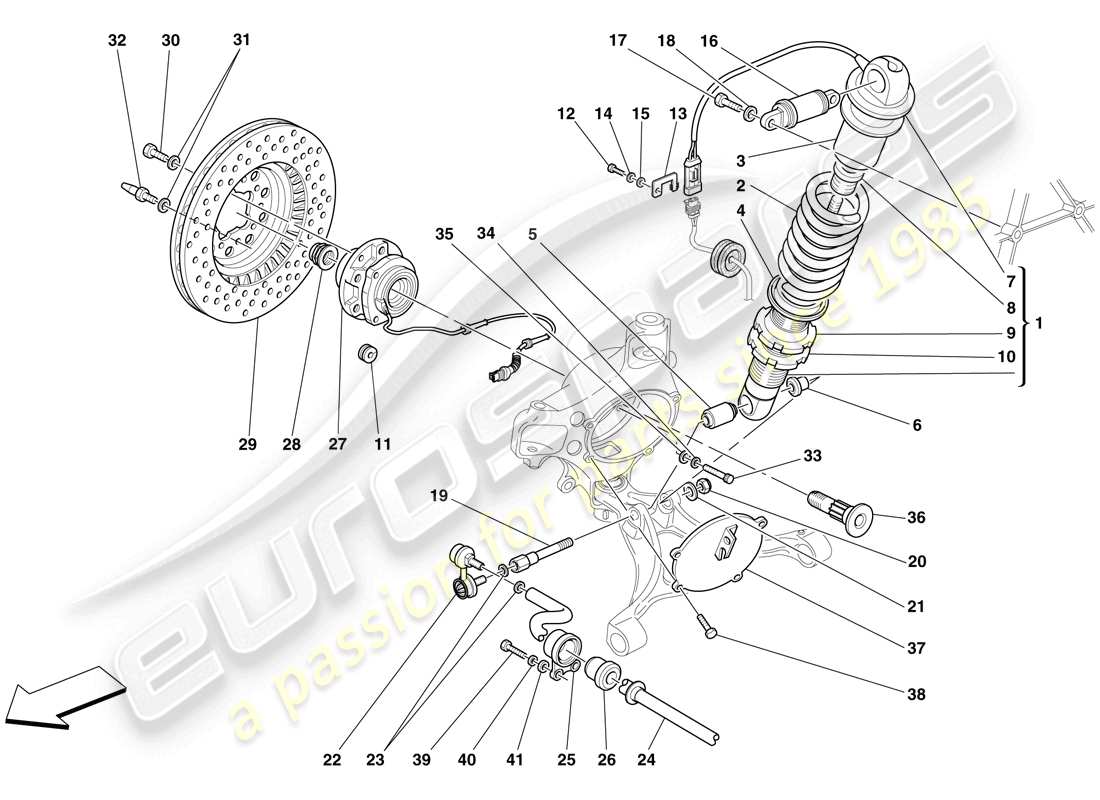 ferrari f430 spider (usa) suspension avant - amortisseur et disque de frein schéma des pièces