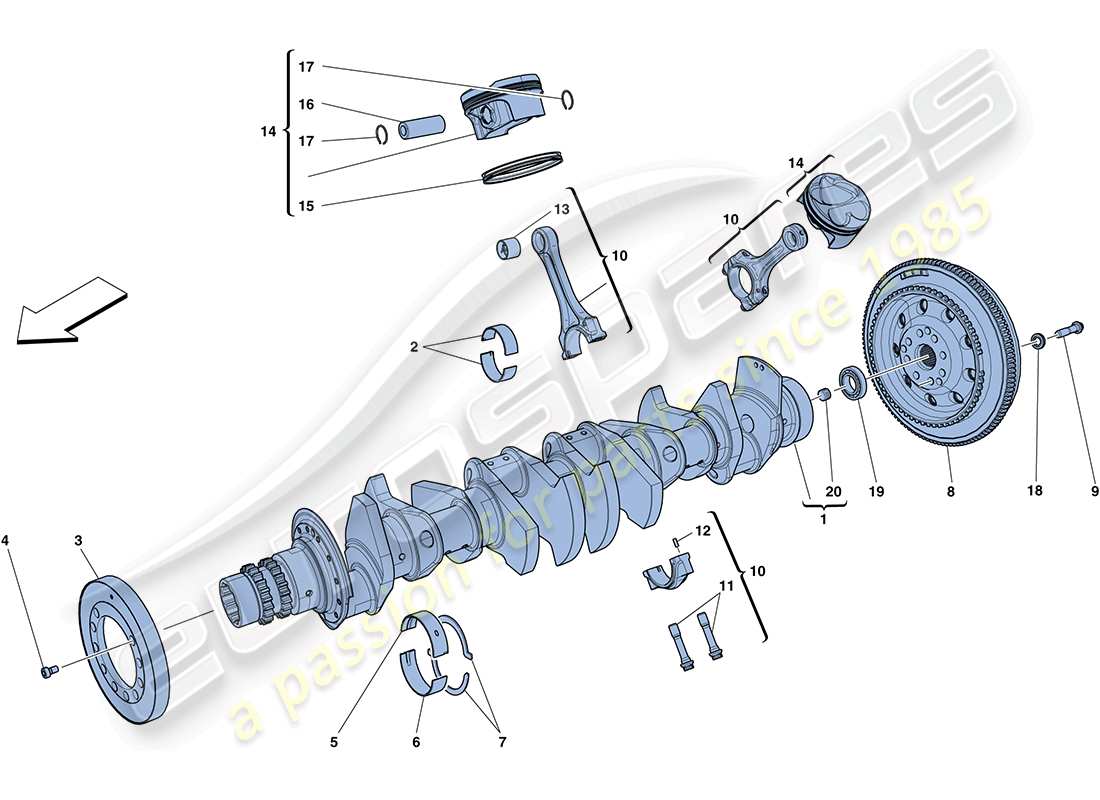 ferrari ff (rhd) vilebrequin - bielles et pistons schéma des pièces