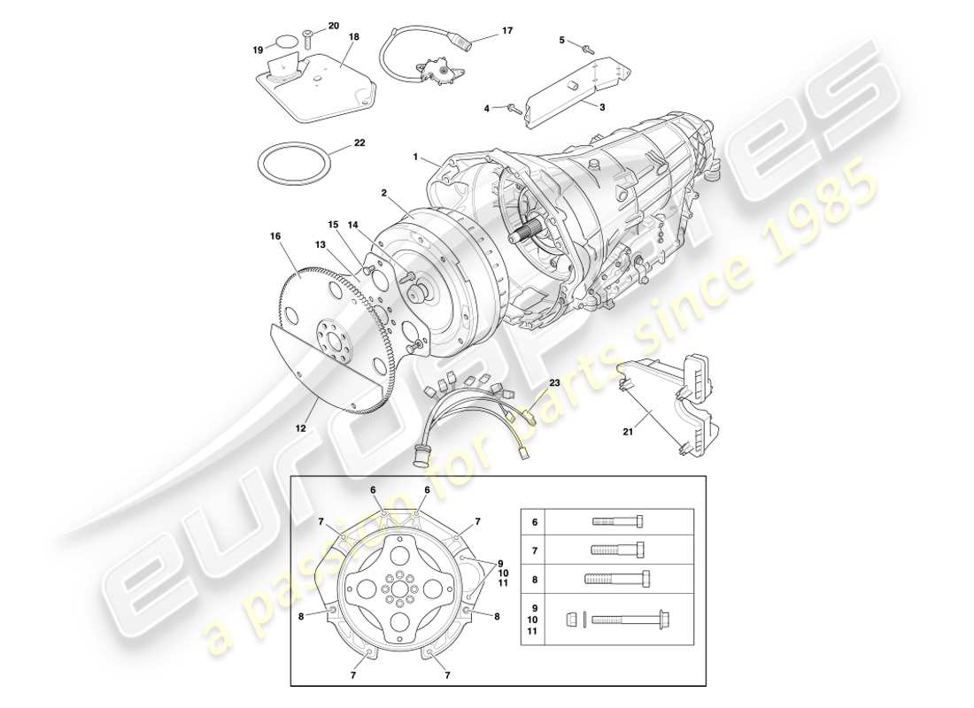 aston martin db7 vantage (2002) transmission automatique, diagramme de pièce du convertisseur de couple