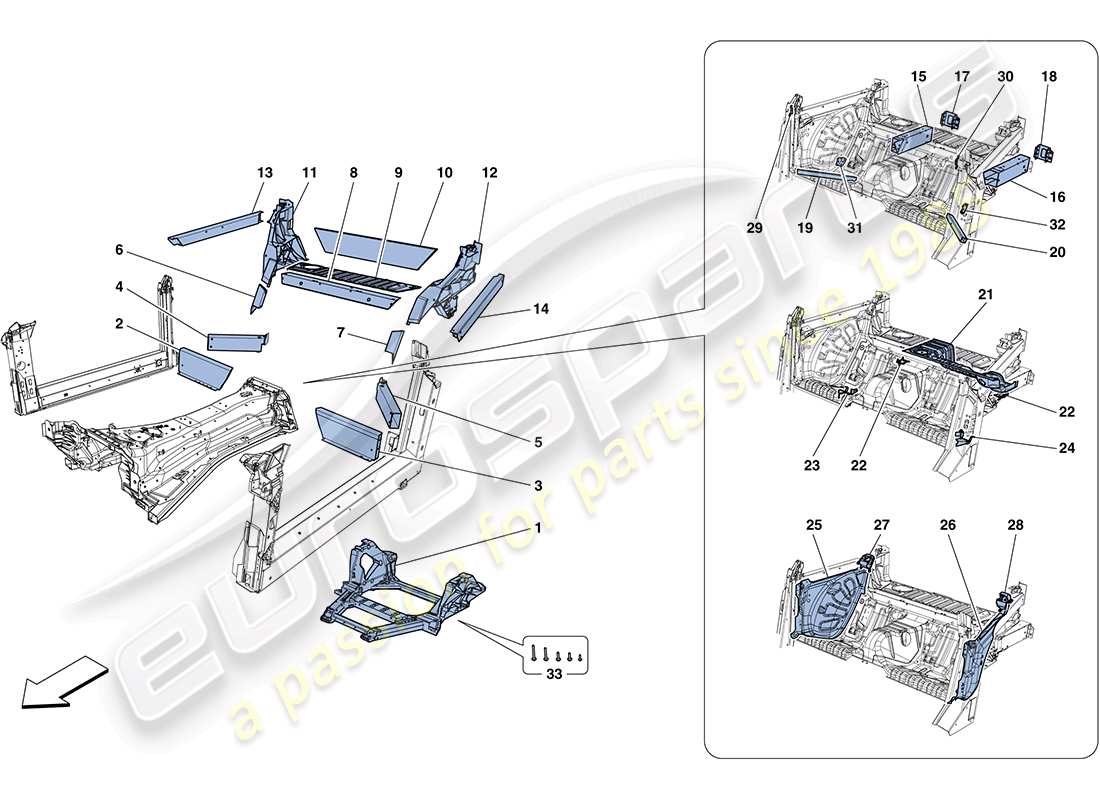 ferrari ff (rhd) structures et éléments, arrière du véhicule schéma des pièces