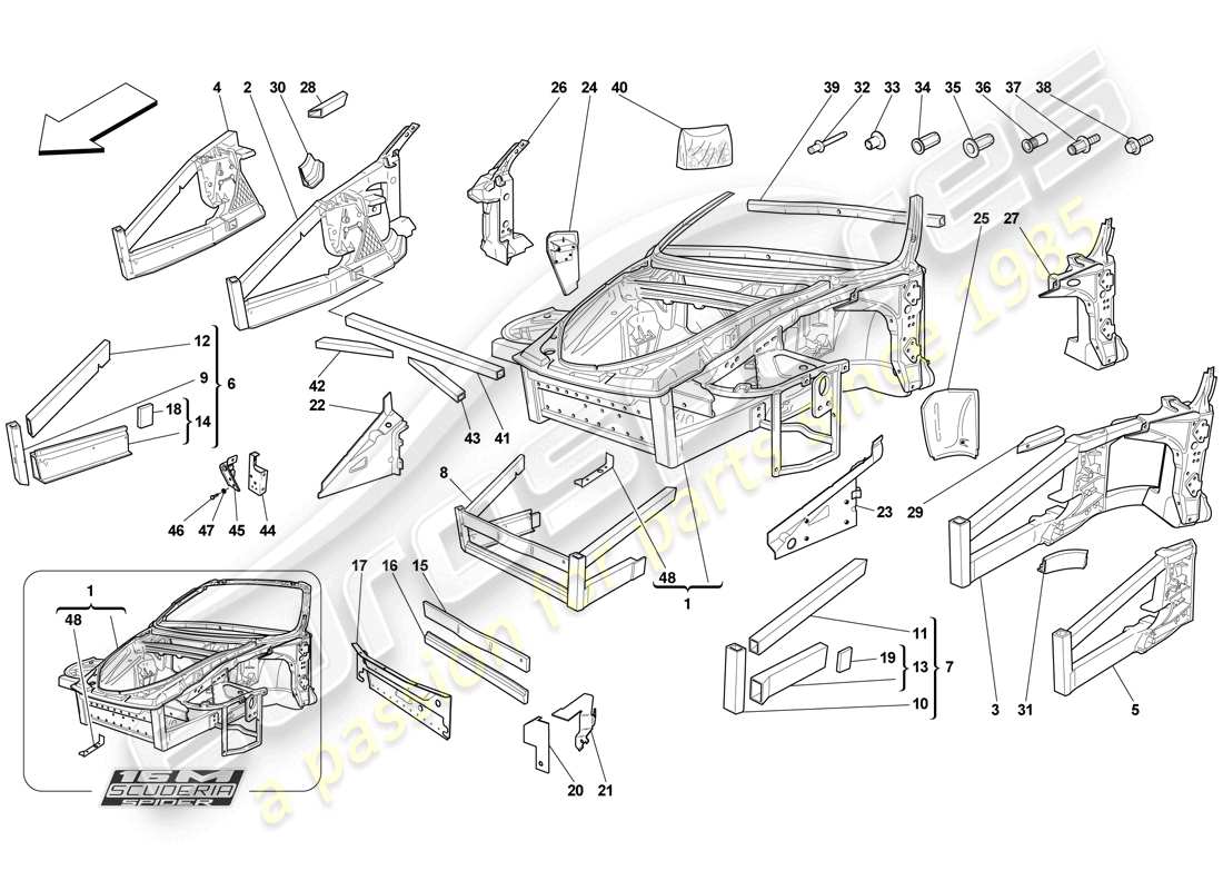 ferrari f430 scuderia (europe) châssis - structure, éléments avant et panneaux