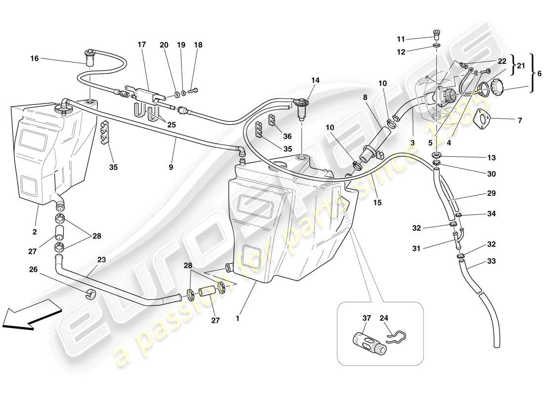 ferrari f430 scuderia (rhd) réservoirs de carburant et col de remplissage schéma des pièces