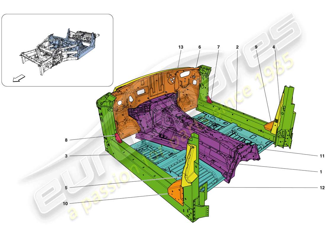 ferrari california t (europe) structures et éléments, centre du véhicule schéma des pièces