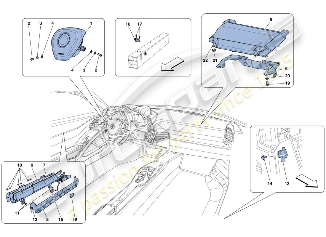 ferrari 458 italia (rhd) diagramme des pièces des airbags