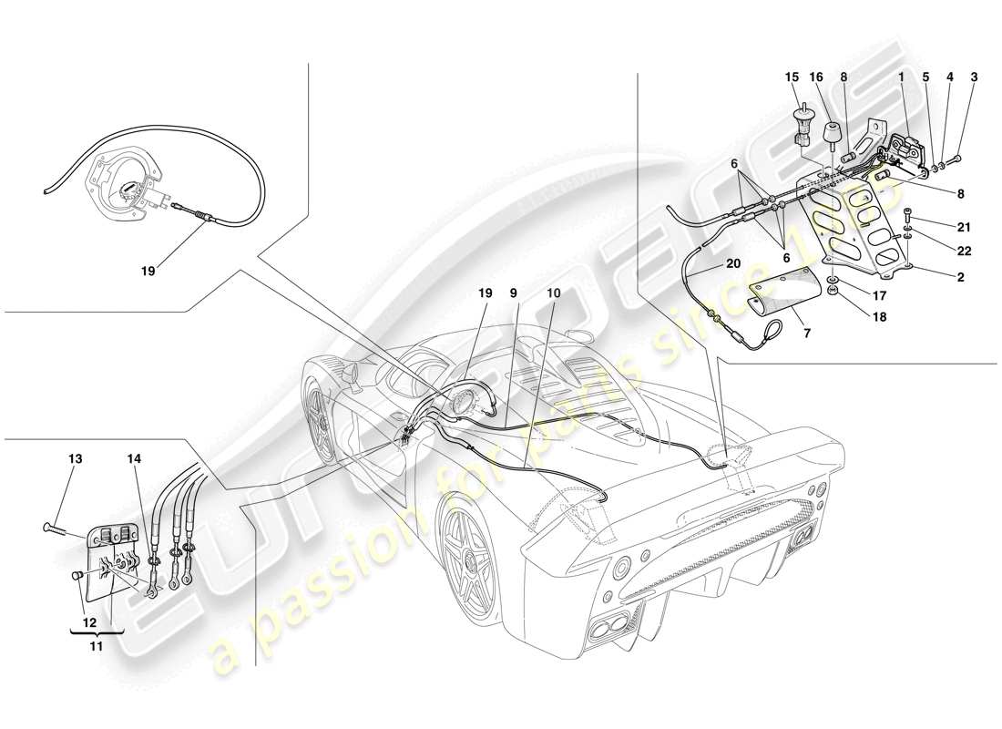 maserati mc12 dispositifs d'ouverture pour capot moteur et porte à gaz schéma des pièces