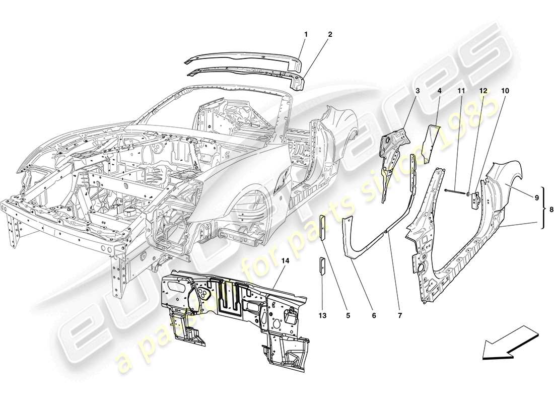 ferrari california (europe) carrosserie centrale et garniture extérieure schéma des pièces