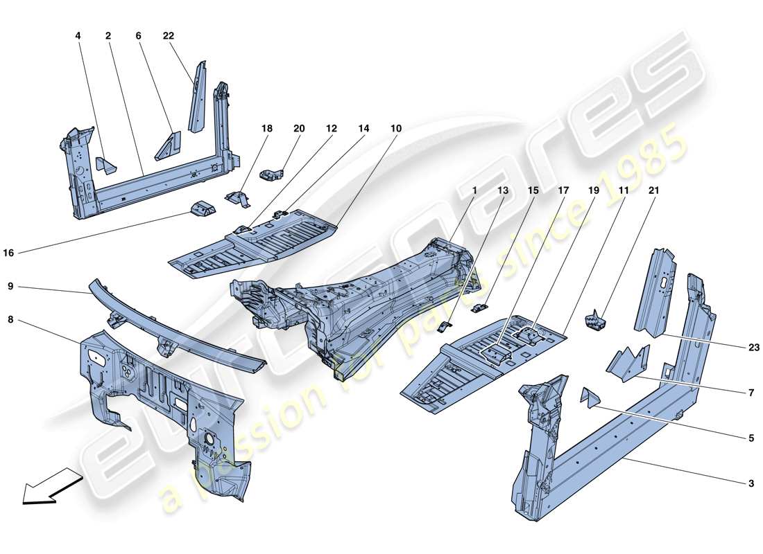 ferrari gtc4 lusso (rhd) structures et éléments, centre du véhicule schéma des pièces