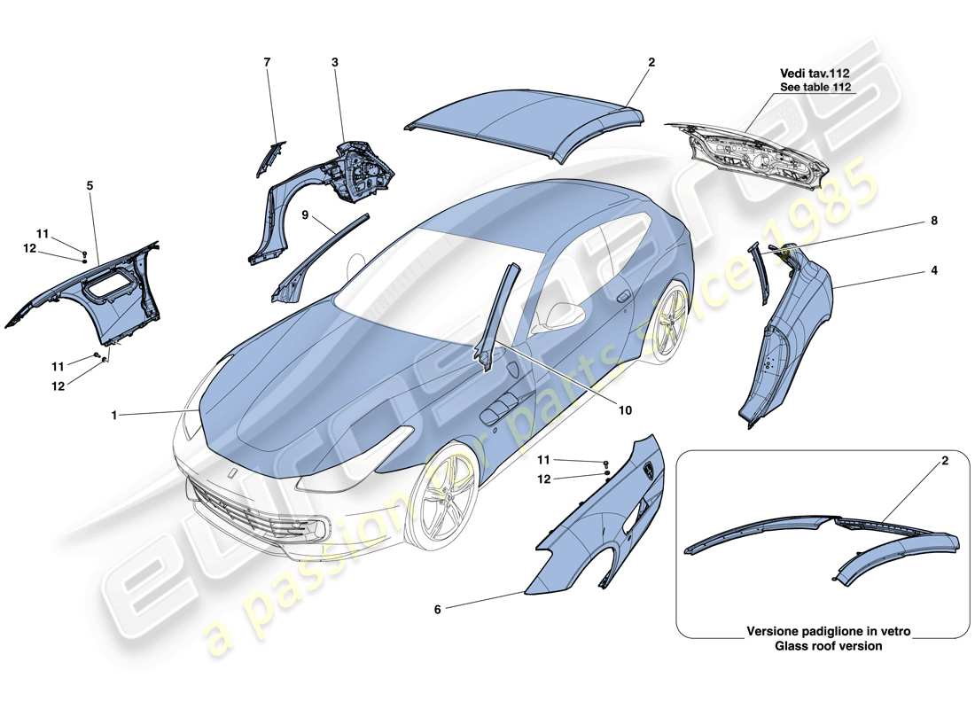 ferrari gtc4 lusso (rhd) carrosserie - garniture extérieure schéma des pièces