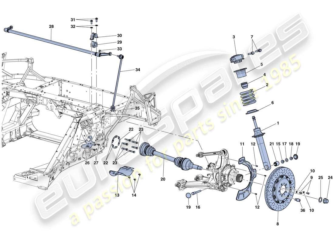 ferrari laferrari aperta (europe) suspension arrière - amortisseur et disque de frein schéma des pièces