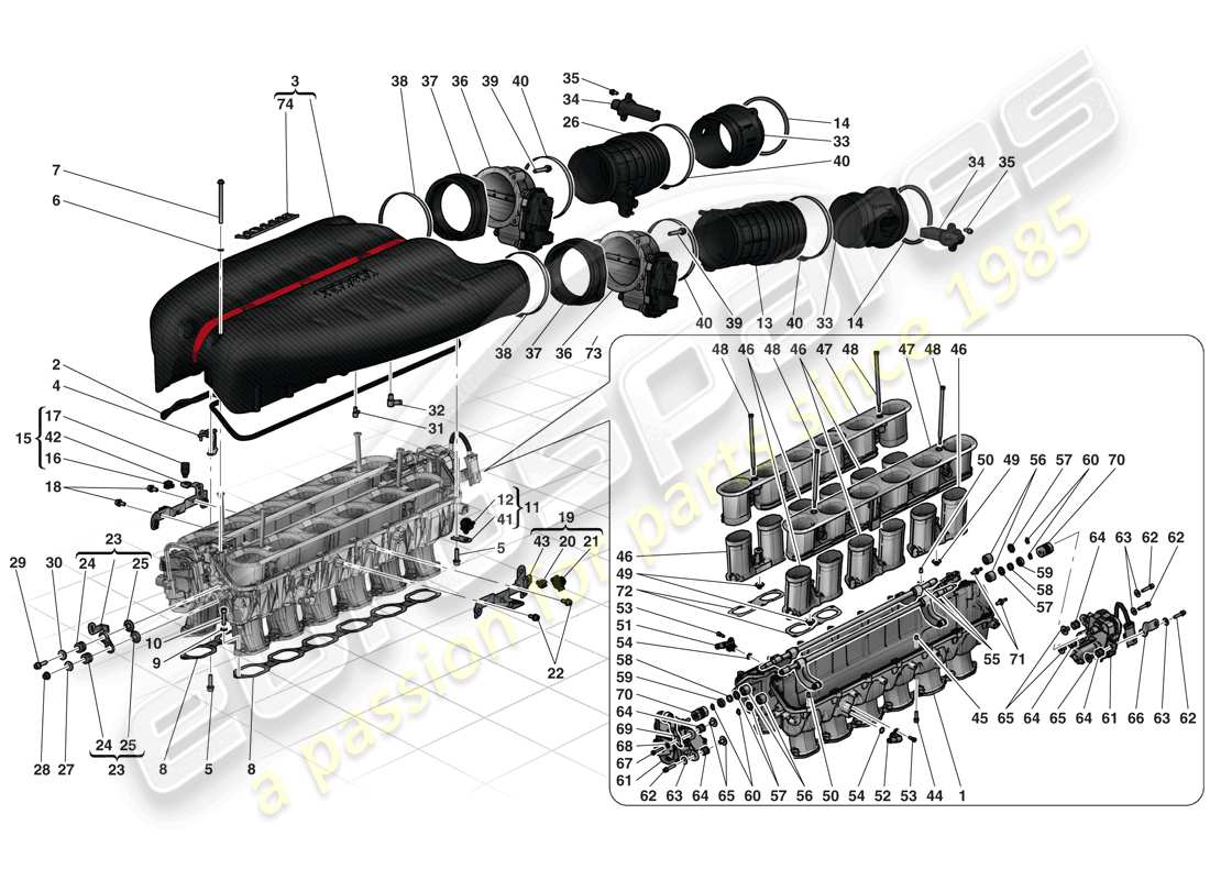 ferrari laferrari (europe) collecteur d'admission schéma des pièces