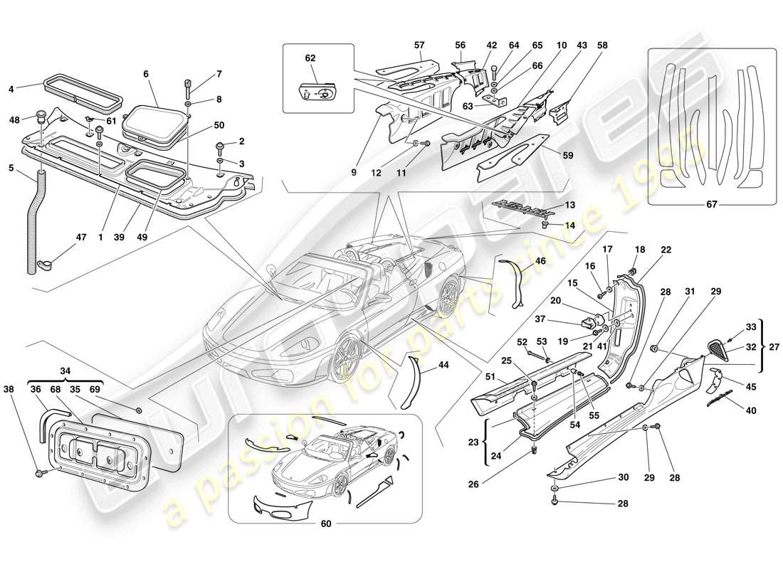 ferrari f430 spider (usa) boucliers - garniture extérieure schéma des pièces
