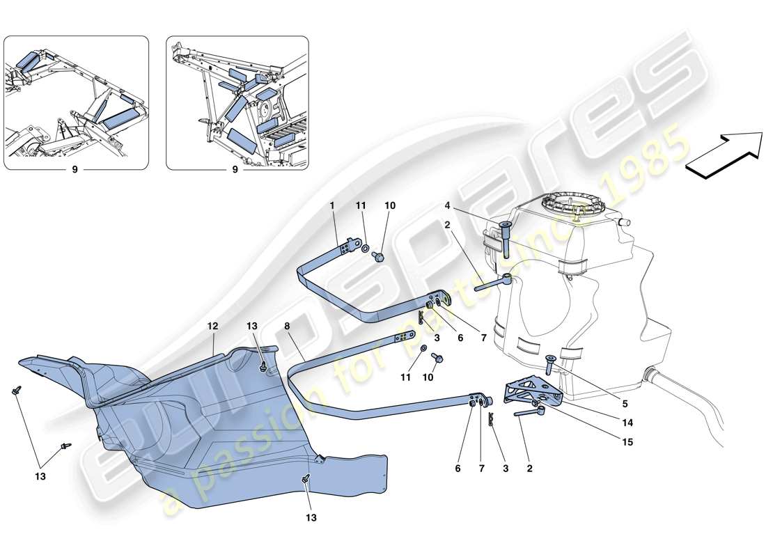 ferrari 458 spider (europe) réservoirs de carburant - attaches et protection schéma des pièces