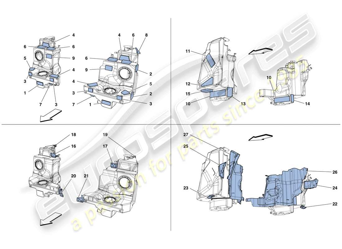 ferrari 488 gtb (rhd) réservoirs de carburant - attaches et protection schéma des pièces