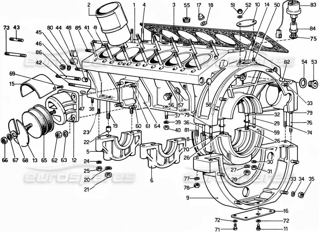 ferrari 365 gtc4 (mechanical) bloc moteur - schéma des pièces de révision