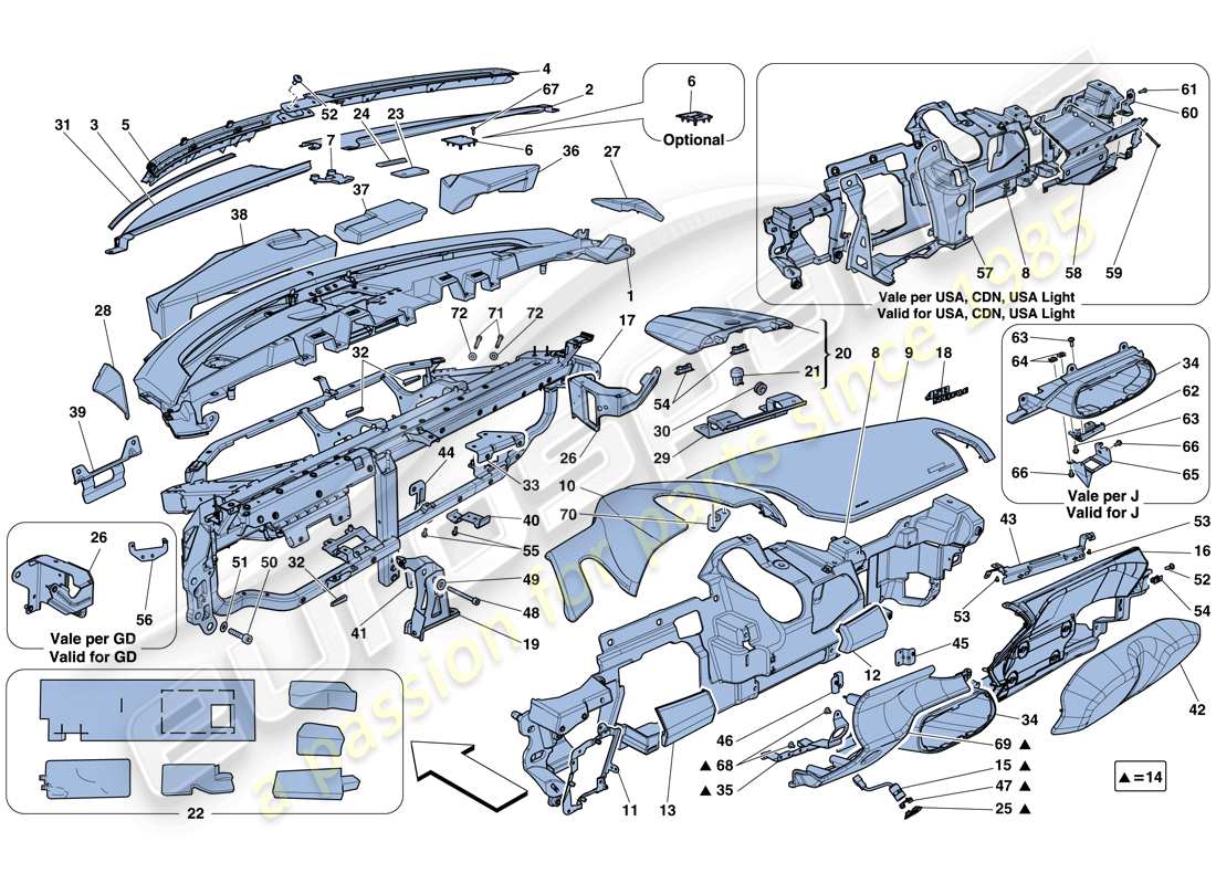 ferrari 458 speciale (usa) diagramme des pièces du tableau de bord