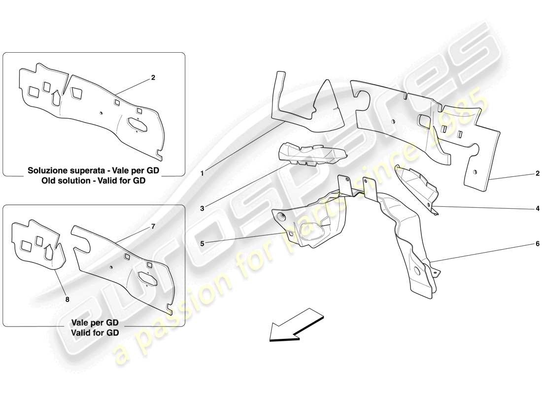ferrari 612 sessanta (rhd) isolation du pare-feu du compartiment moteur schéma des pièces