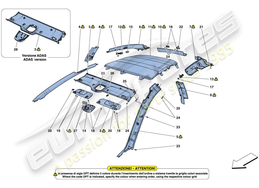 ferrari gtc4 lusso t (rhd) garniture de pavillon et accessoires schéma des pièces