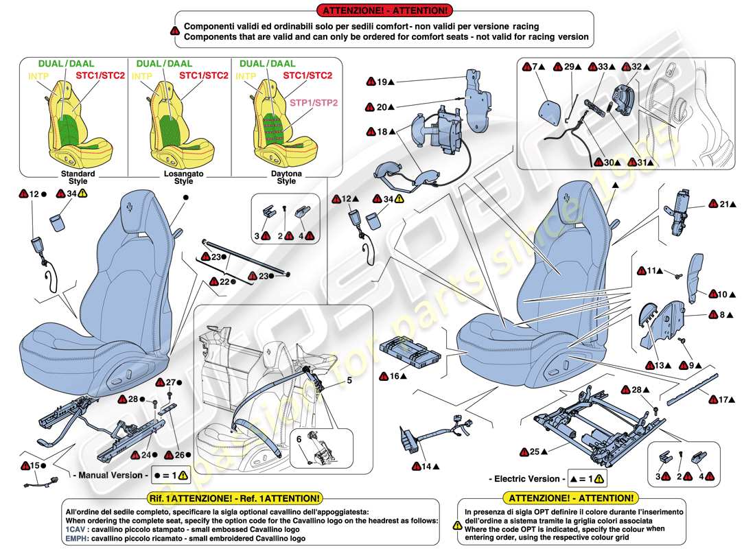 ferrari 488 spider (usa) sièges - ceintures de sécurité, guides et réglages schéma des pièces