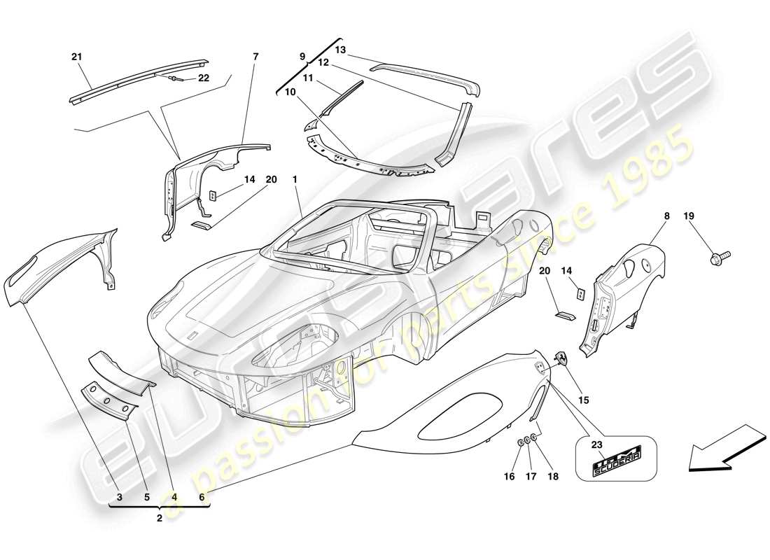 ferrari f430 scuderia (europe) carrosserie - garniture extérieure schéma des pièces