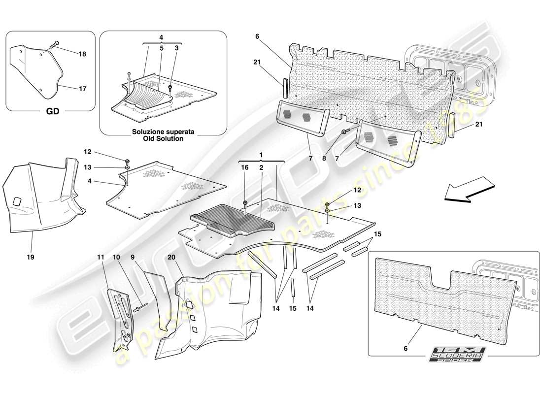 ferrari f430 scuderia (europe) tapis pour habitacle passagers schéma des pièces