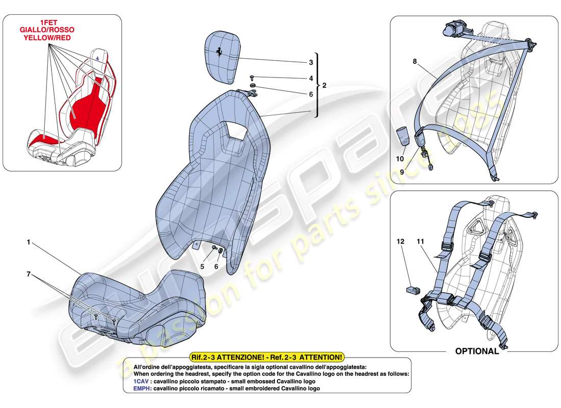 ferrari laferrari aperta (usa) sièges et ceintures de sécurité schéma des pièces
