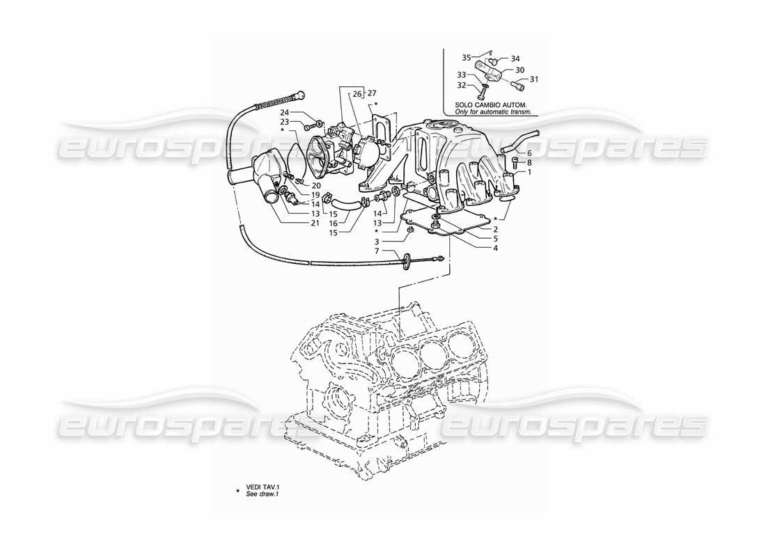 maserati qtp v6 (1996) schéma des pièces du corps de papillon des gaz du collecteur d'admission (lhd)