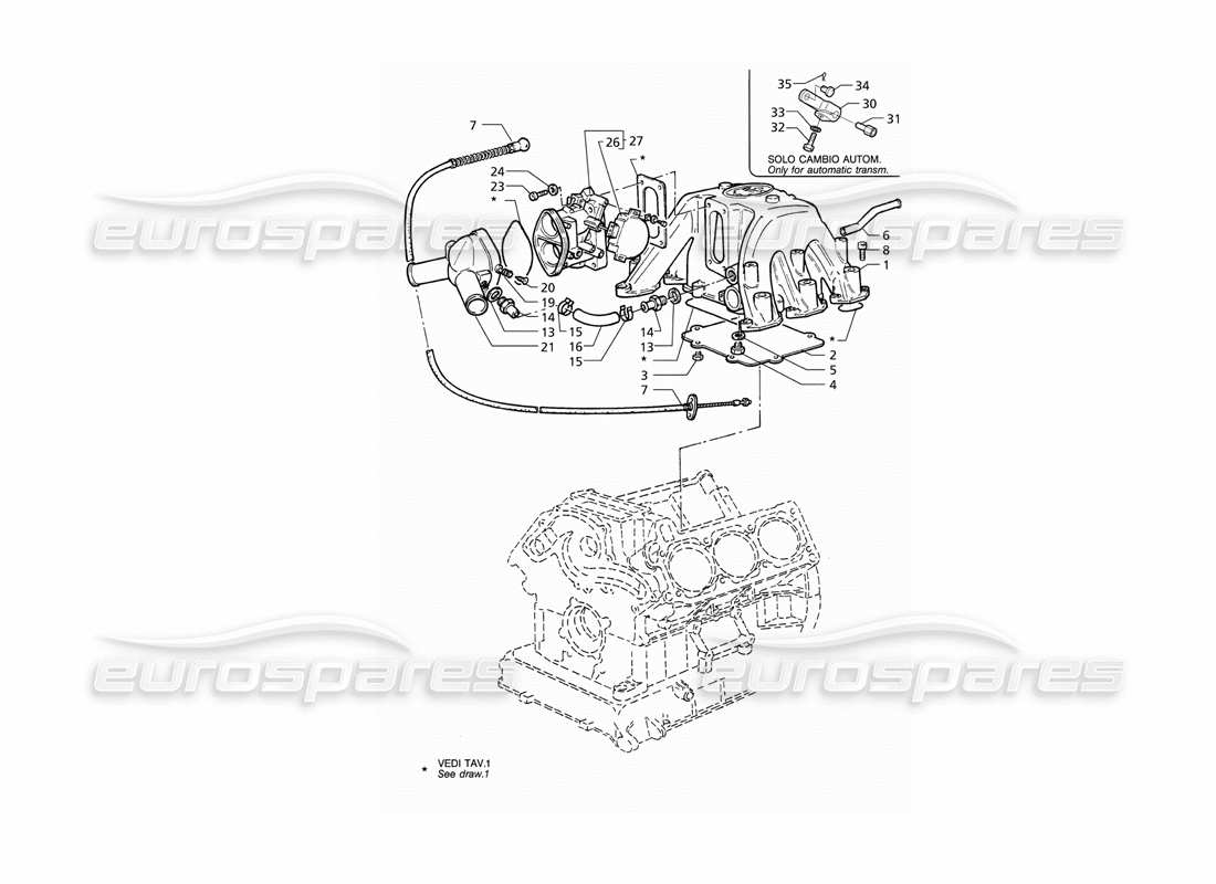 maserati qtp v6 (1996) schéma des pièces du corps de papillon des gaz du collecteur d'admission (rhd)