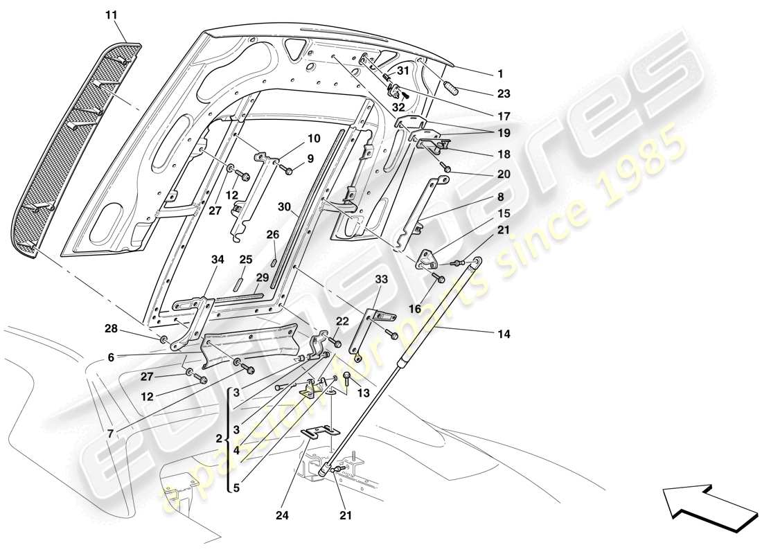 ferrari f430 spider (usa) couvercle du compartiment moteur schéma des pièces