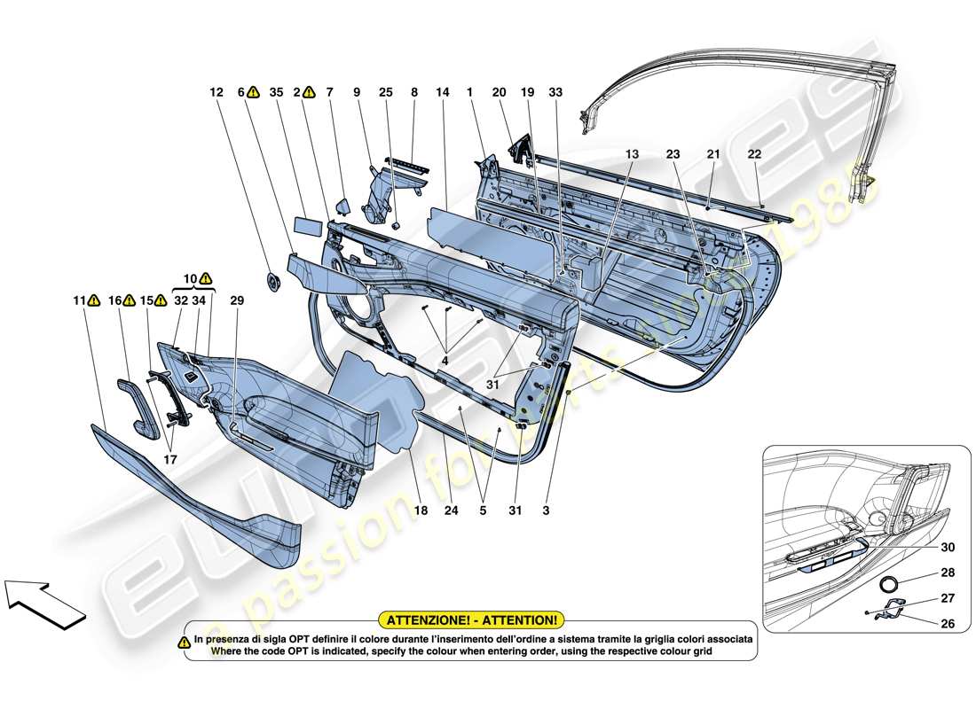 ferrari gtc4 lusso (rhd) portes - sous-structure et garniture schéma des pièces