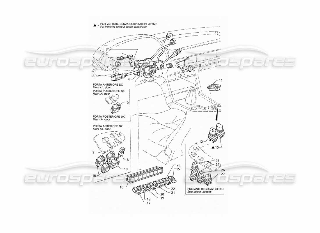 maserati qtp v6 (1996) commutateurs et verrouillage de direction (lhd) schéma des pièces