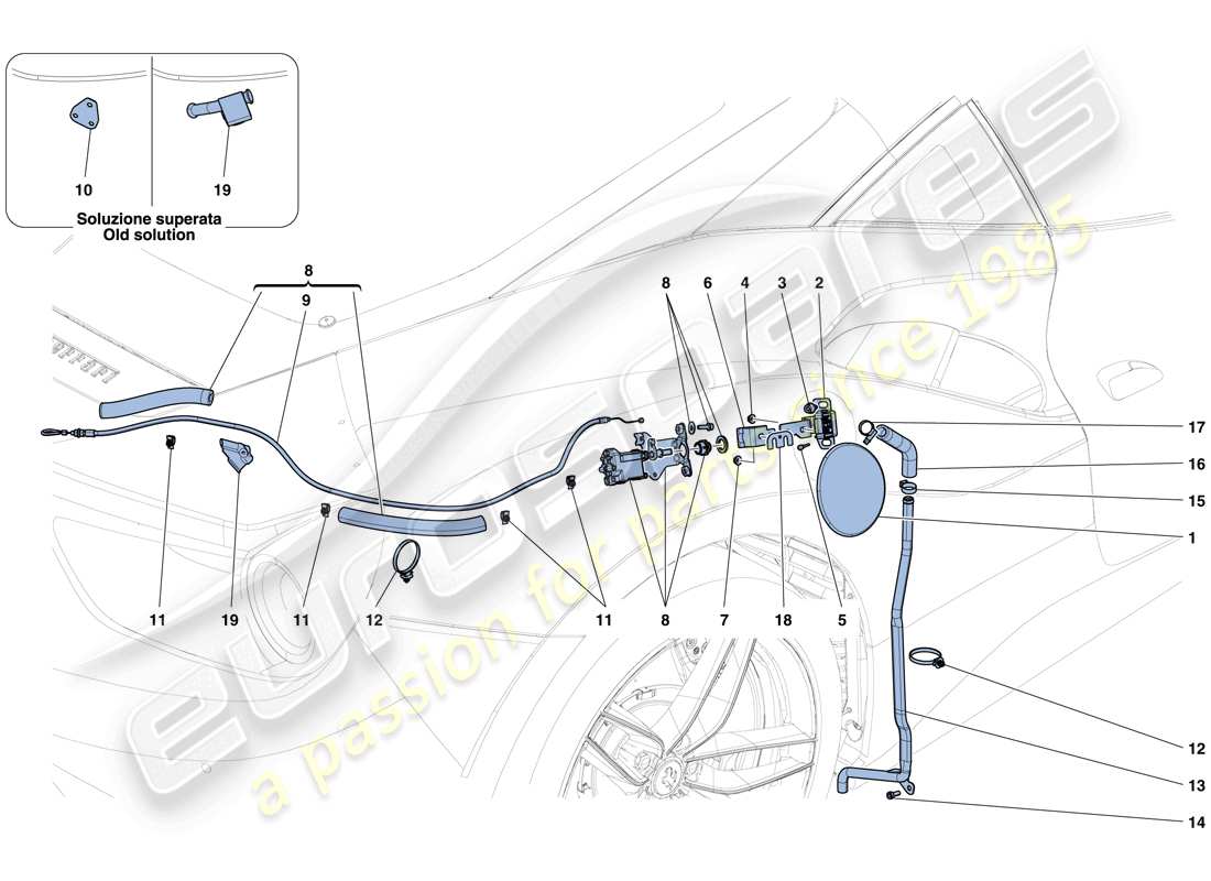 ferrari 488 gtb (rhd) trappe de remplissage de carburant et commandes schéma des pièces