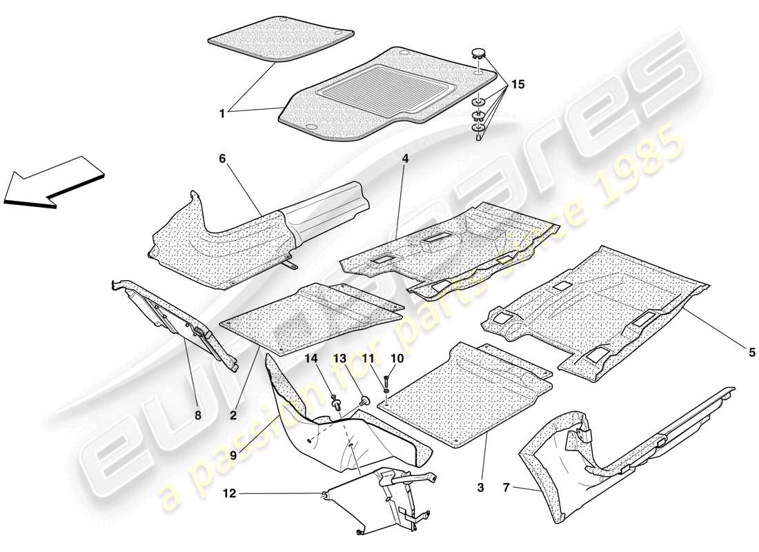 ferrari 599 sa aperta (usa) garniture et tapis de compartiment passager schéma des pièces