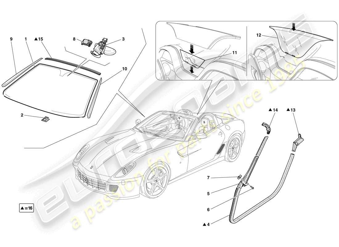 ferrari 599 sa aperta (usa) écrans, fenêtres et joints schéma des pièces