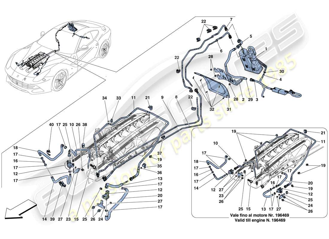 ferrari f12 berlinetta (rhd) système de contrôle des émissions par évaporation diagramme des pièces