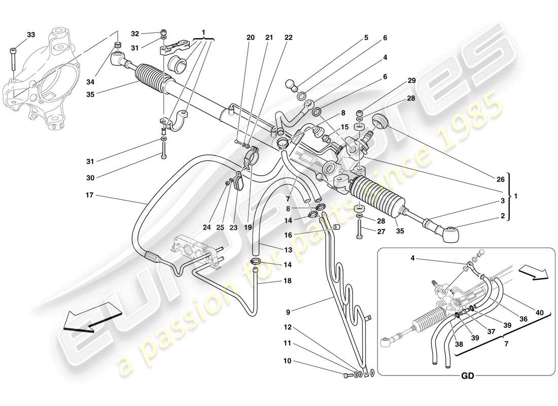 ferrari f430 spider (usa) boîte de direction assistée hydraulique et bobine serpentine schéma des pièces