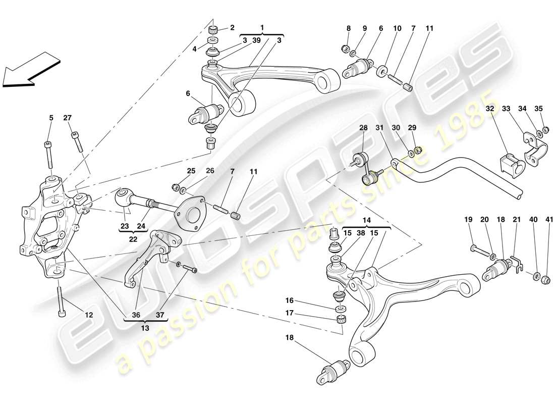 ferrari 599 gtb fiorano (europe) suspension arrière - bras et barre stabilisatrice schéma des pièces
