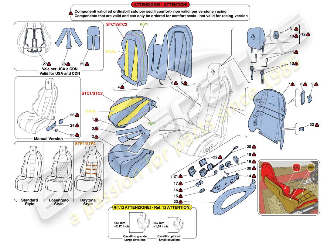 ferrari 458 italia (rhd) sièges - revêtements et accessoires vue partielle