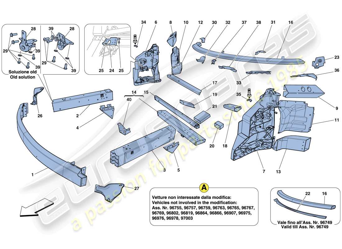 ferrari 458 italia (rhd) châssis - structure, éléments avant et panneaux