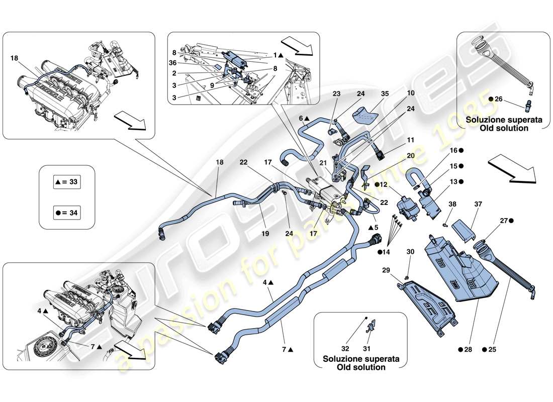 ferrari 458 italia (rhd) système de contrôle des émissions par évaporation diagramme des pièces